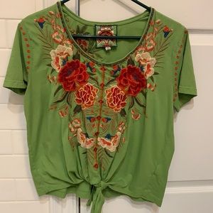 Size small green embroidered Johnny Was top